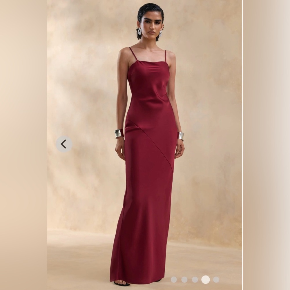 Elegant Burgundy Bias-Cut Satin Maxi Dress